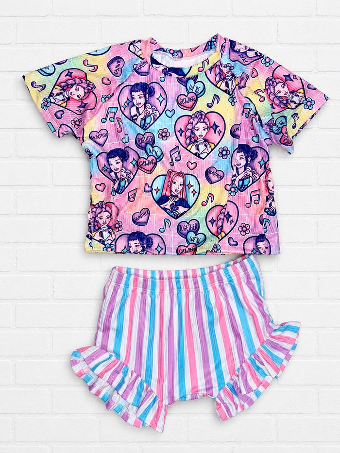 4T RTS modest crop raglan & ruffle shorties