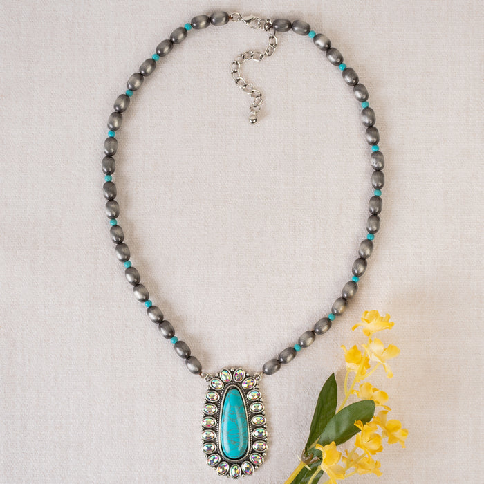 92189 - Squash Blossom Necklace - Turquoise & Silver