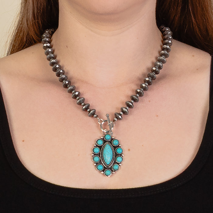 92271 - Squash Blossom Necklace - Turquoise & Silver