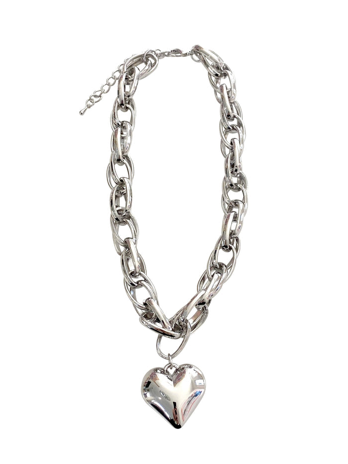 Alyssa Heart Chain Necklace: Silver