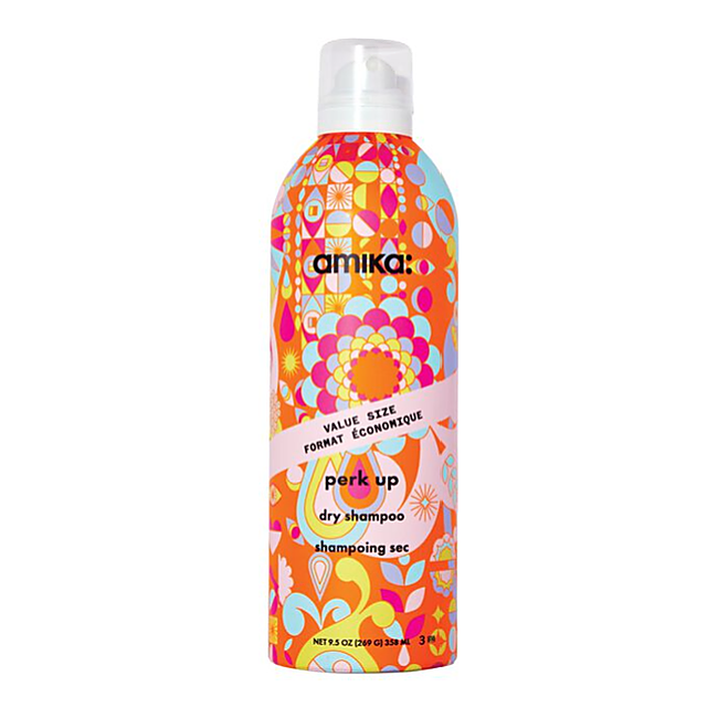 Amika dry shampoo bottle with colorful packaging on a white background - Hair Care Canada