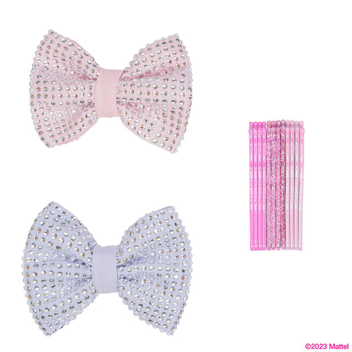 Barbie Kids Rhinestone Gift Box with 2 Puff Hair Bands with Barbie Charm, 2 Hair Bows & 12 Hair Pins