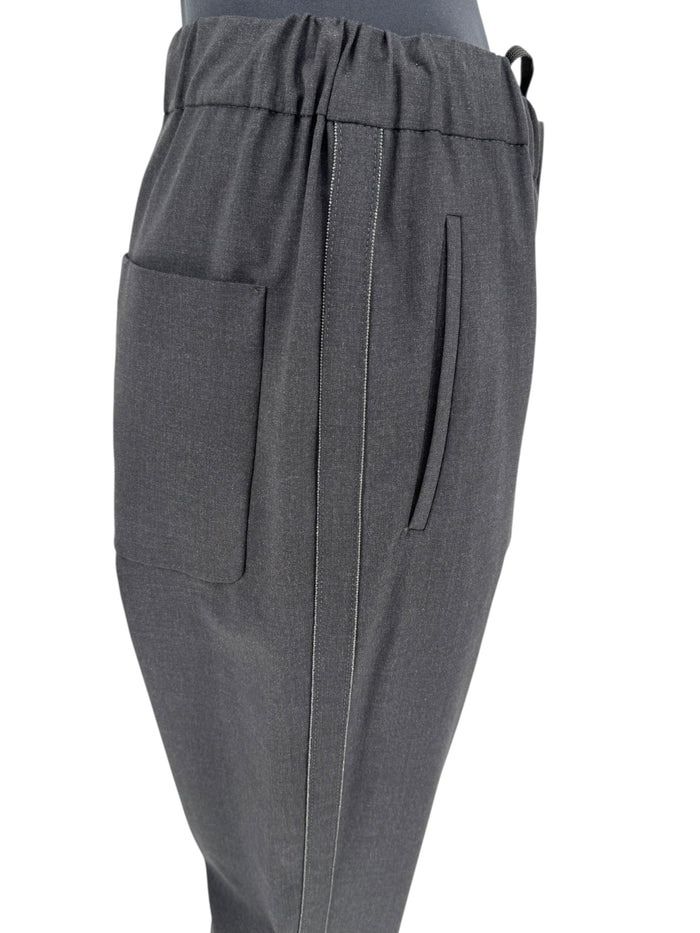 Brunello Cucinelli Charcoal Gray Wool-Blend Drawstring Pants – Size 8 (IT 44)