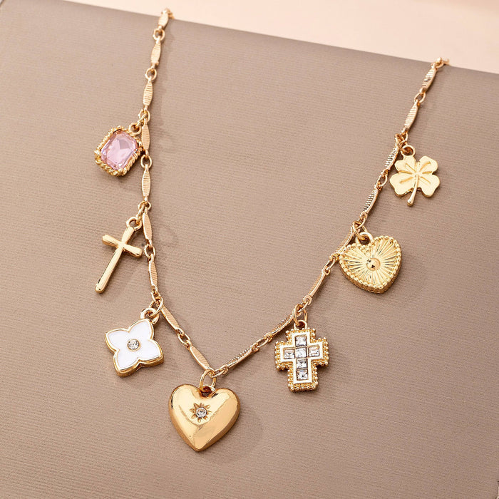 CHARM NECKLACE-crosses hearts flowers clovers