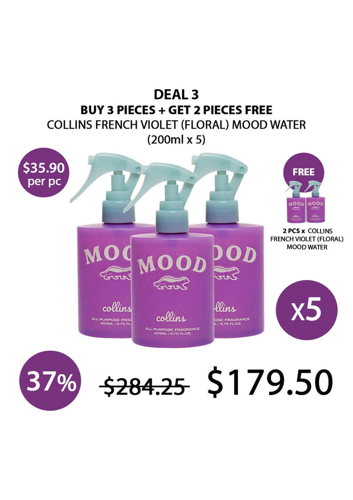 (BUY 3+2 FREE PURPLE) LARGE 200ml COLLINS FRENCH MOOD WATER