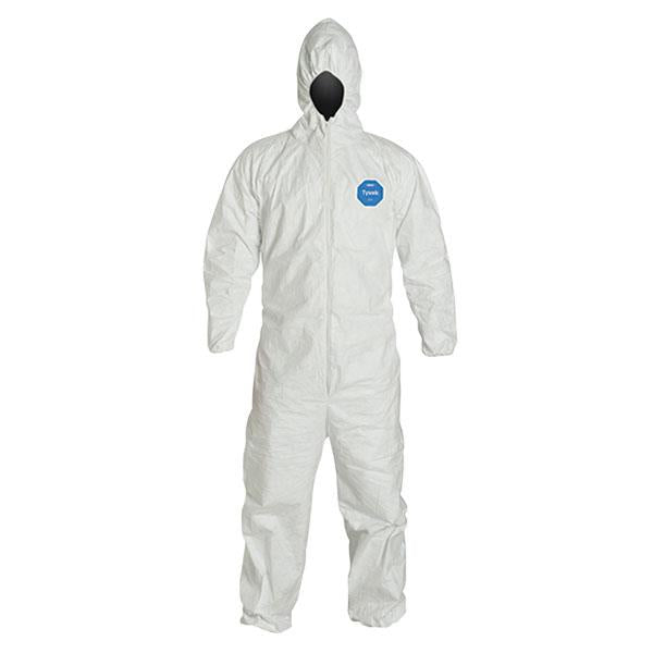 DuPont Tyvek 400 Coveralls with Respirator Fit Hood & Elastic Wrists and Ankles, 3X-Large, White, 25/Case