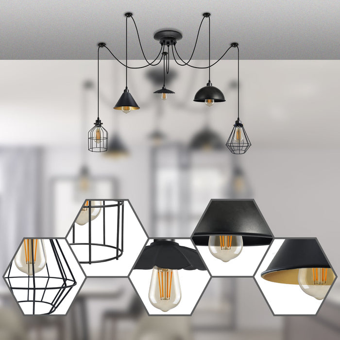 Industrial Spider Multi-Drop Ceiling Light 5-Way Adjustable Pendant ~4470