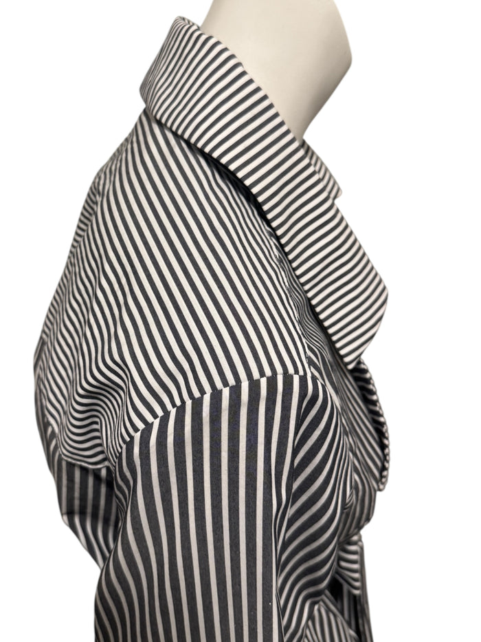 Jennifer Torosian Black & White Striped Belted Duster Jacket – Size S