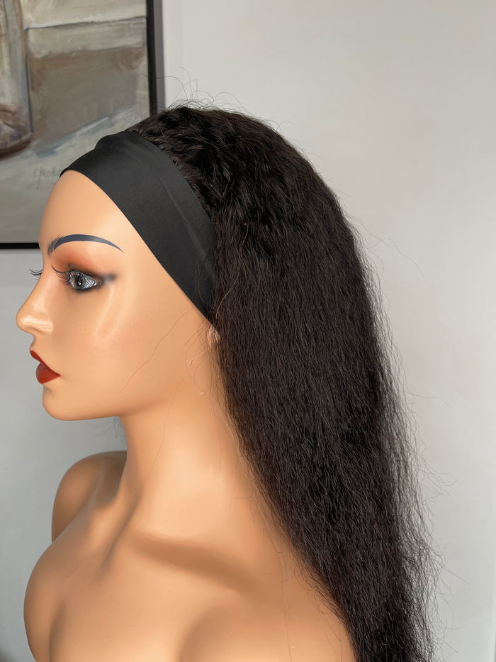 Kinky Straight Headband Wig 100% Human Hair Wig 180% Density Glueless Natural Black