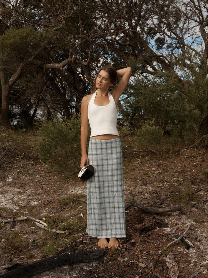 Lagoon - Hemp Seersucker Maxi Skirt | Overcast Check-Image 5
