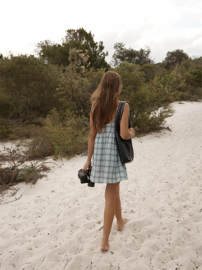 Lagoon Jesse - Hemp Seersucker Mini Dress | Overcast Check-Image 6