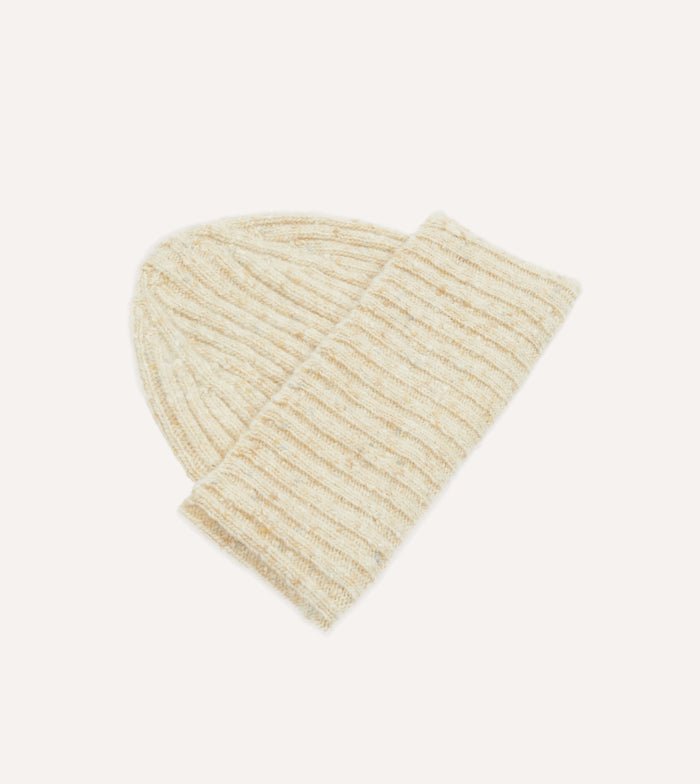 Oatmeal Ribbed Merino Donegal Knit Cap