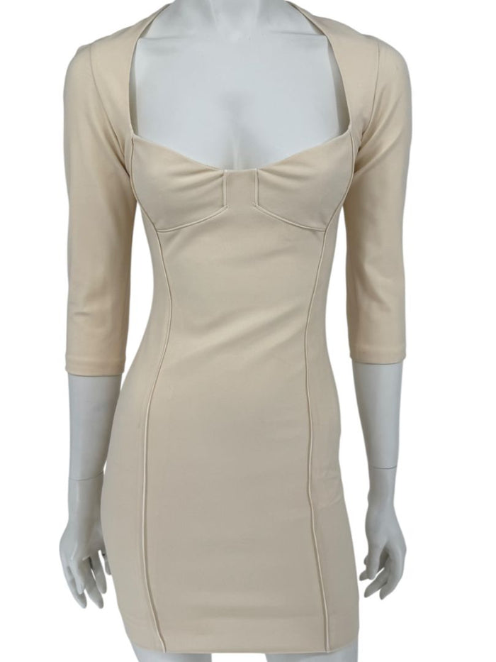 Pamella Roland Cream Bodycon Cut-Out Back Dress - Size 4