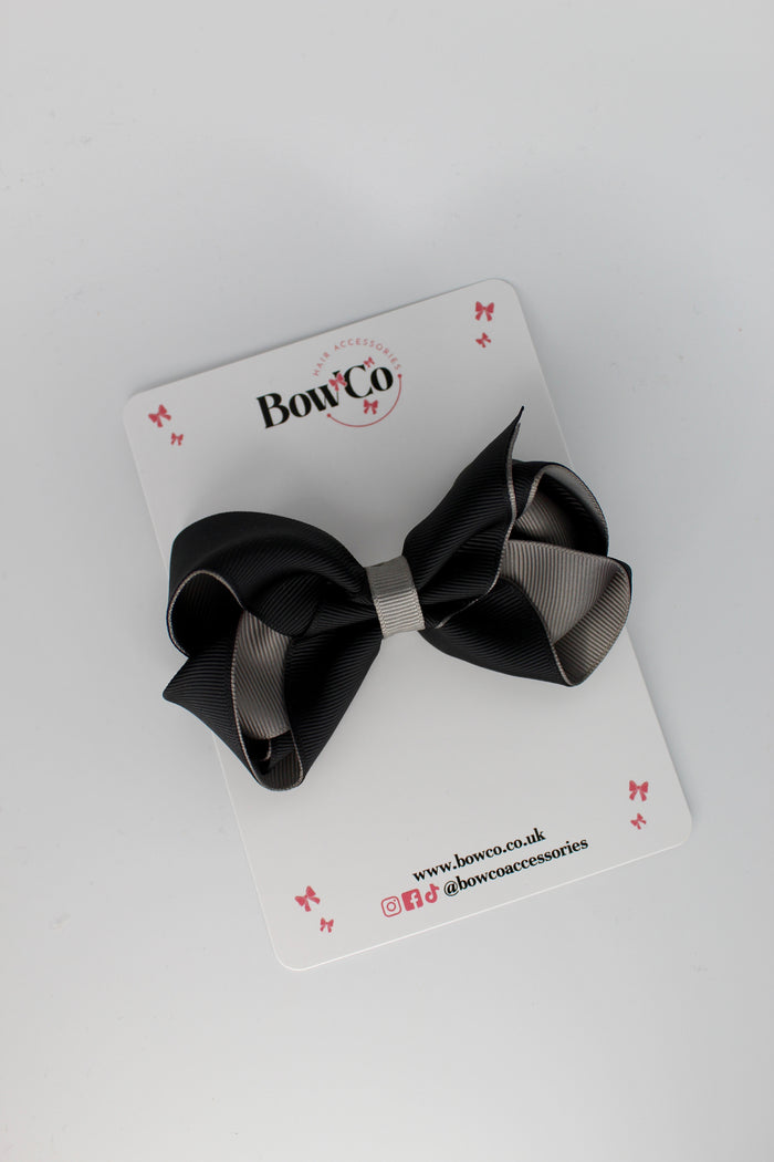 School Bow Black and Metal Grey - Loop Bow - Clip