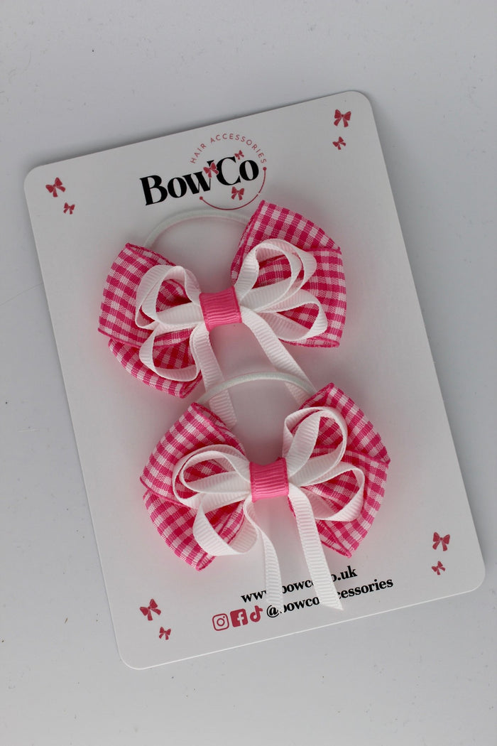 School Bow Pink Gingham Double Bow Set - Elastic