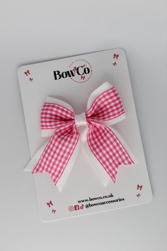 School Pink Gingham Tail Bow Clip