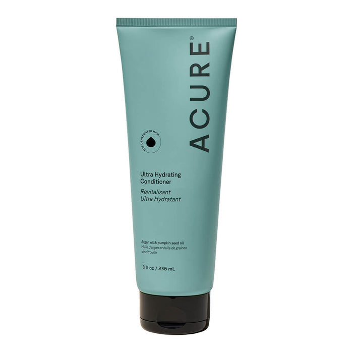 Blue and black tube of Acure Ultra Hydrating Conditioner.