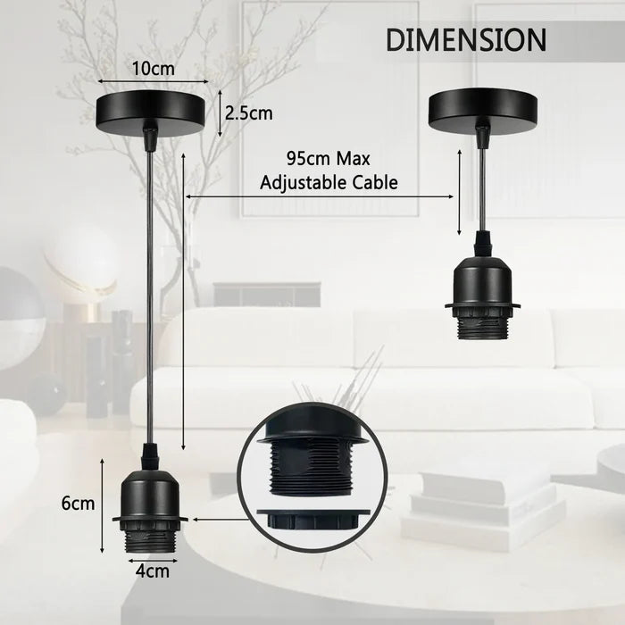 10Pack Black Pendant Light,E27 Lamp Holder Ceiling Hanging Light,PVC Cable~4255