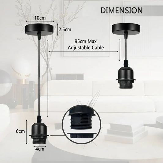 10Pack Black Pendant Light,E27 Lamp Holder Ceiling Hanging Light,PVC Cable~4255