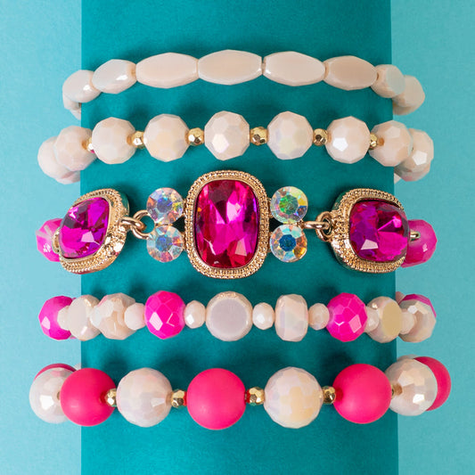 1435 - Crystal Stacked Bracelets - Fuchsia