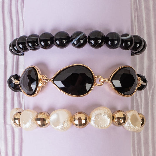 1439 - Crystal Stacked Bracelets - Black