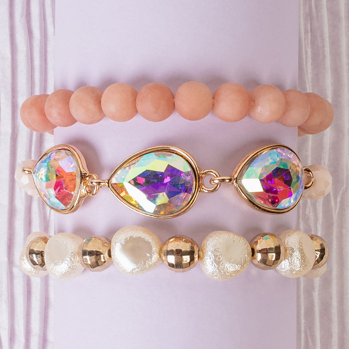 1439 - Crystal Stacked Bracelets - Coral