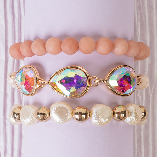 1439 - Crystal Stacked Bracelets - Coral