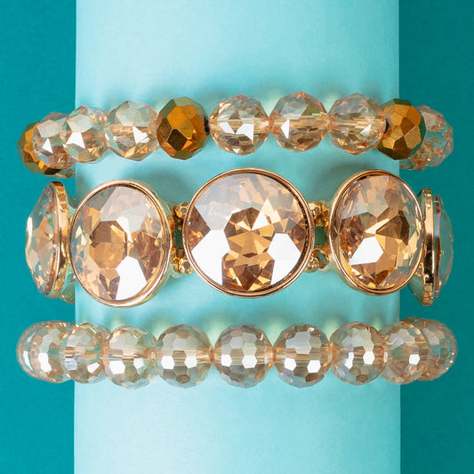 1441 - Crystal Stacked Bracelets - Gold
