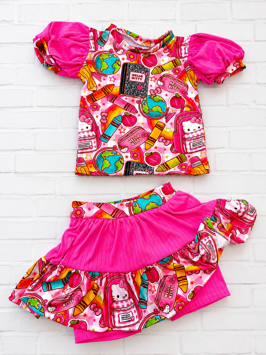 4/5 RTS Puff sleeve top & aurora skirt with attached bikers
