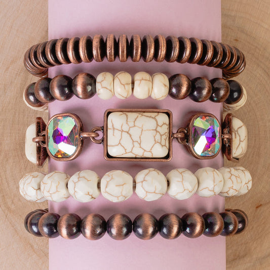 74798 - Squash Blossom Stacked Bracelets - Ivory & Copper