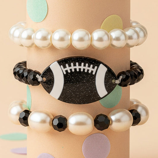 74871 - Stacked Football Bracelets - Black