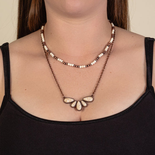92105 - Layered Squash Blossom Necklace - Ivory & Copper