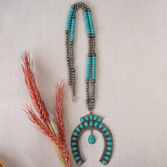 92158 - Squash Blossom Necklace - Turquoise & Silver