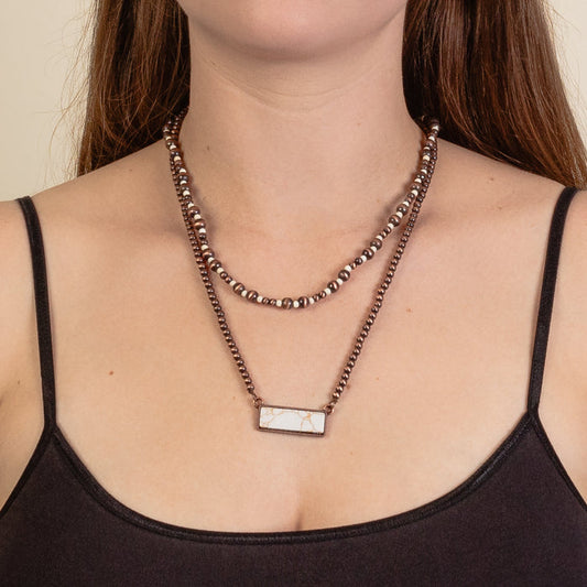 92171 - Layered Squash Blossom Necklace - Ivory & Copper