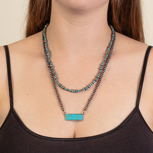 92171 - Layered Squash Blossom Necklace - Turquoise & Silver