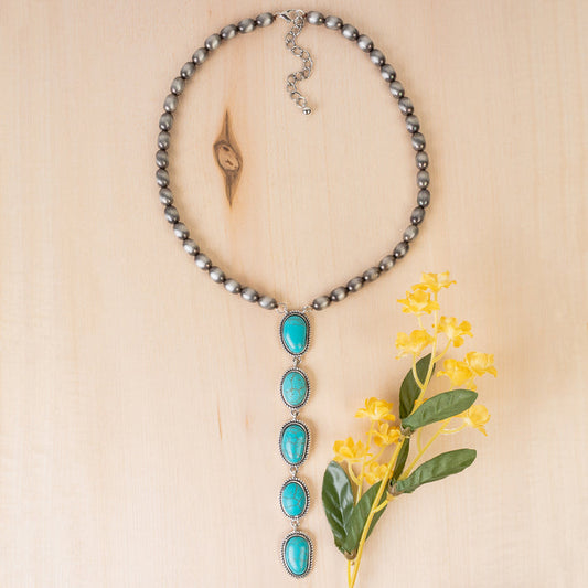 92187 - Squash Blossom Necklace - Turquoise & Silver