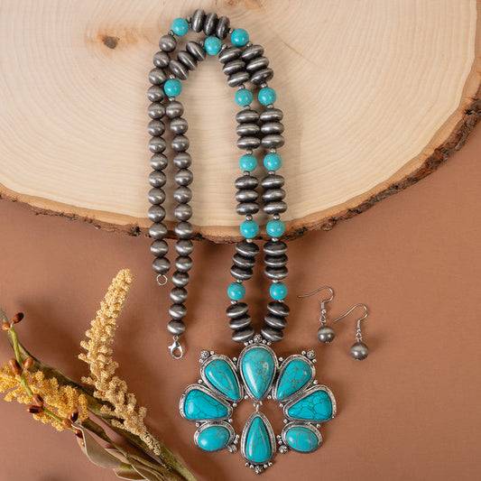 92197 - Squash Blossom Necklace - Turquoise & Silver