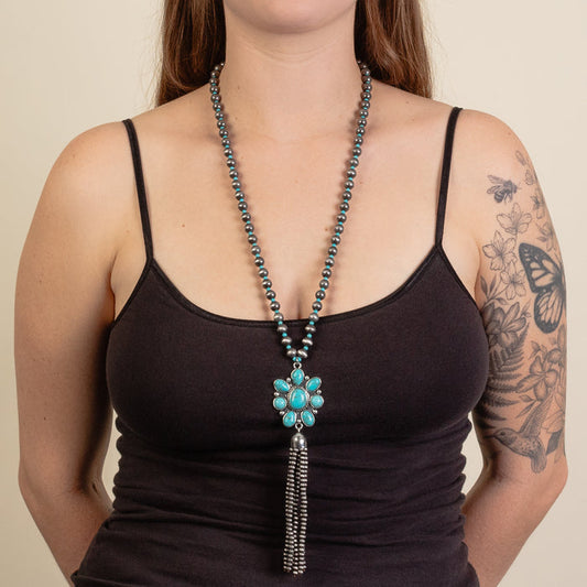 92202 - Squash Blossom Necklace - Turquoise & Silver