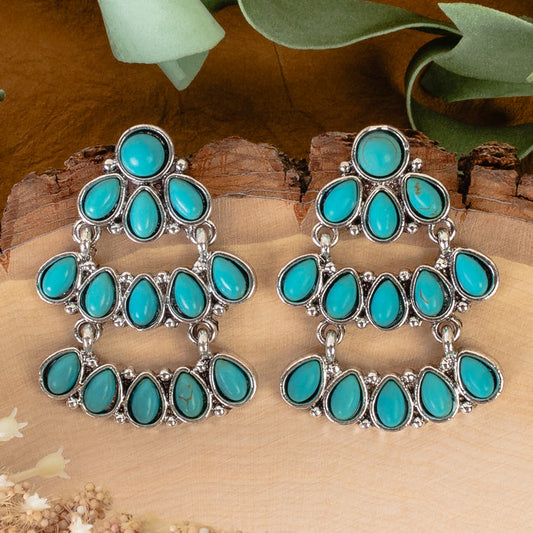 93362 - Squash Blossom Earrings - Turquoise & Silver