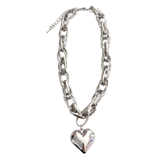Silver Puff Heart Necklace Gamelli
