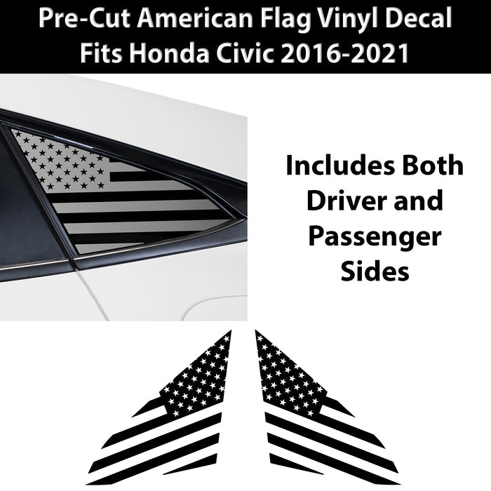 Quarter Window American Flag Vinyl Decal Stickers Fits Honda Civic 2016 - 2021 - Bogar Tech Designs