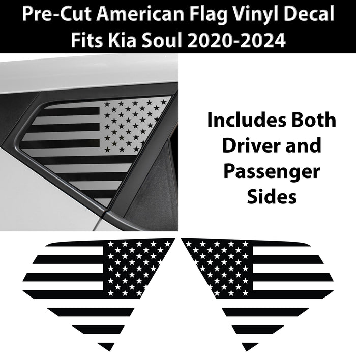 Quarter Window American Flag Vinyl Decal Stickers Fits Kia Soul 2020 - 2025 - Bogar Tech Designs