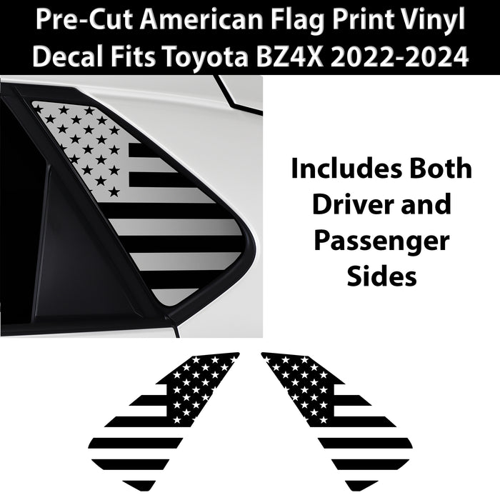Quarter Window American Flag Vinyl Decal Stickers Fits Toyota BZ4X 2022 - 2025 - Bogar Tech Designs