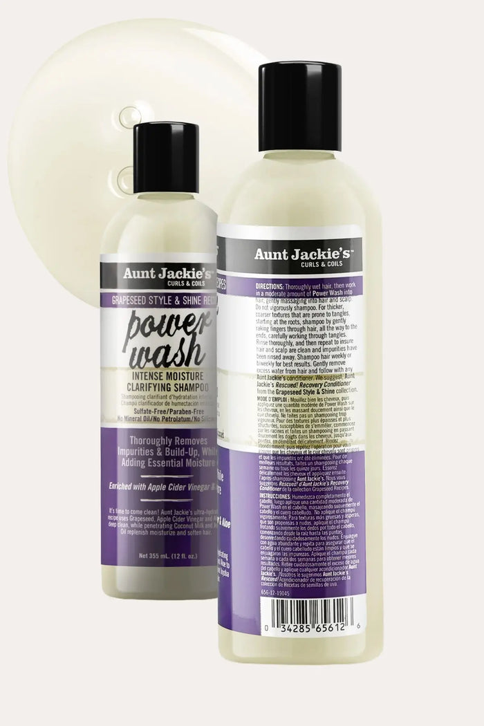 AUNT JACKIE'S GRAPESEED STYLE & SHINE RECIPES POWER WASH INTENSE MOISTURE SHAMPOO 12oz AUNT JACKIE'S