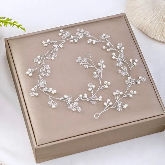 Wedding Hair Accessories - Silver Pearl and Crystal Bridal Headband / Hair Vine