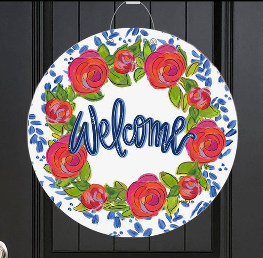 Baxter & Me Rosie Welcome in Blue Door Hanger