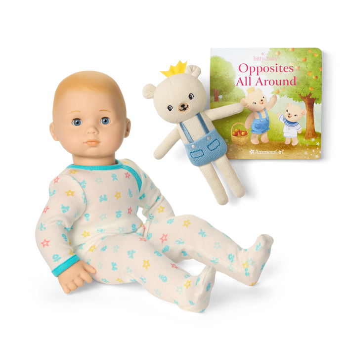 Bitty Baby® Doll #3 in Pastel Blue + Bear Friend & Board Book