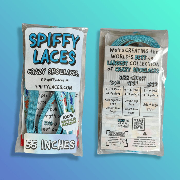 Blue Dinosaur Shoelaces | Flat Printed Shoelaces | 100% Recycled Materials | Adult & Kids Sizes