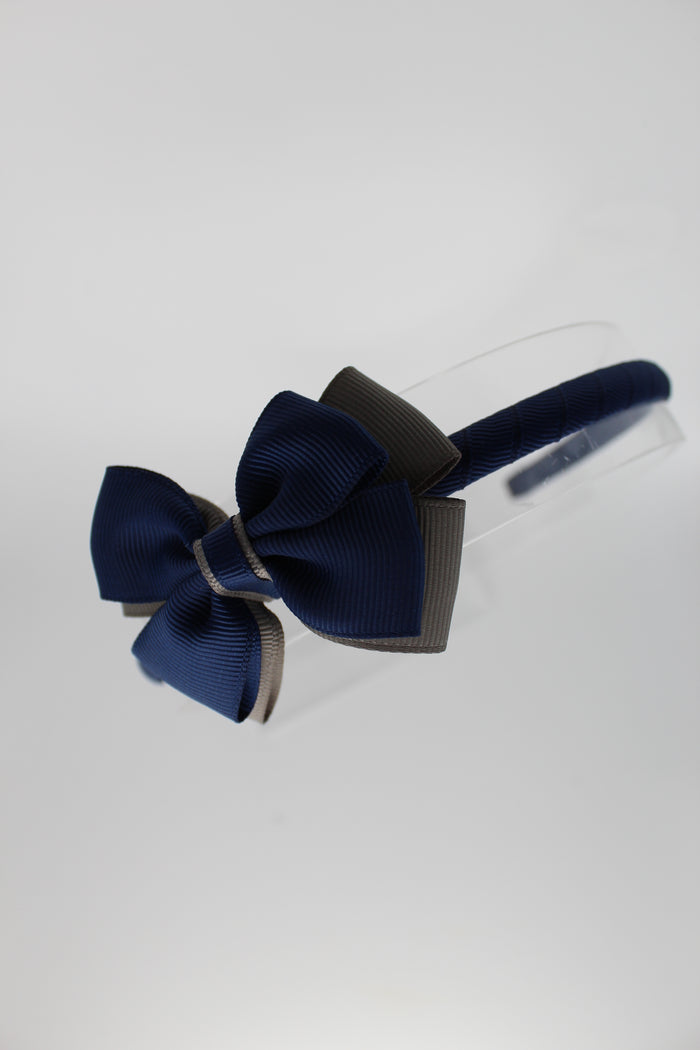 Bow School Hairband - Navy Blue and Metal Grey