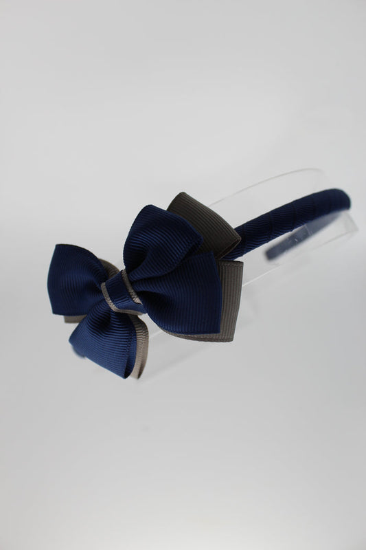 Bow School Hairband - Navy Blue and Metal Grey